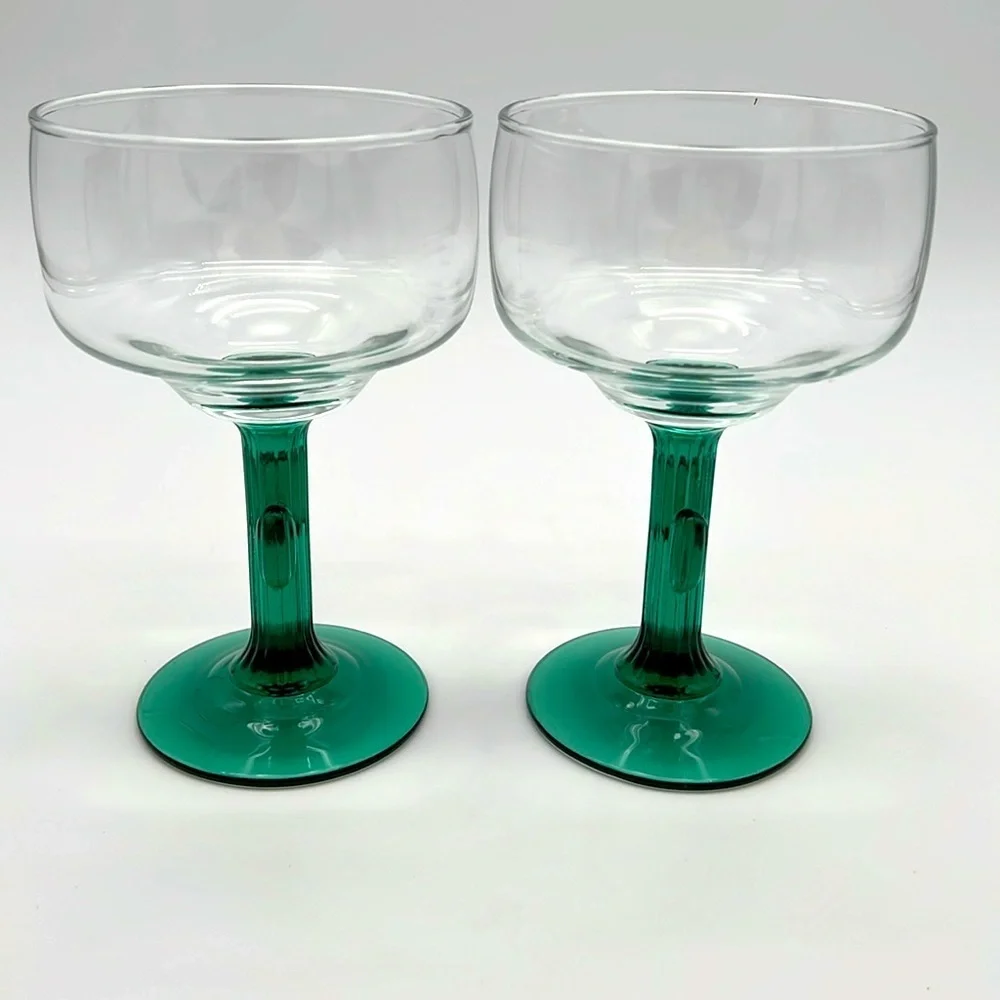 Retro Libbey Cactus Margarita Glasses, Green Stem and Base 16 Ounce (Set of 2)
